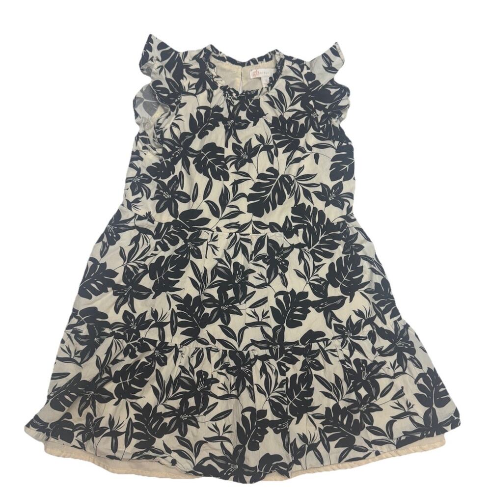 GB Girls Size 6 Black White Tropical Floral Tiered Dress Cotton Lined